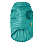 Under side of a teal Puffy dog vest